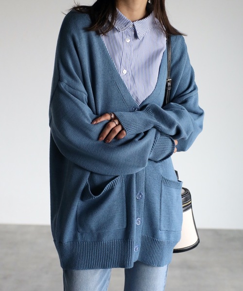 ap retro（アプレトロ）の「カラーVネックカーディガン（カーディガン/ボレロ・レディース・オフホワイト/ブラック/グレイッシュベージュ/イエロー/ブルー/グリーン・FREE）」の5枚目の写真