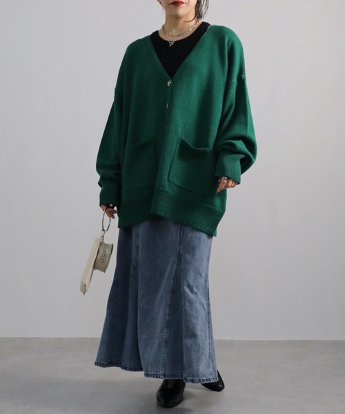 ap retro（アプレトロ）の「カラーVネックカーディガン（カーディガン/ボレロ・レディース・オフホワイト/ブラック/グレイッシュベージュ/イエロー/ブルー/グリーン・FREE）」の18枚目の写真