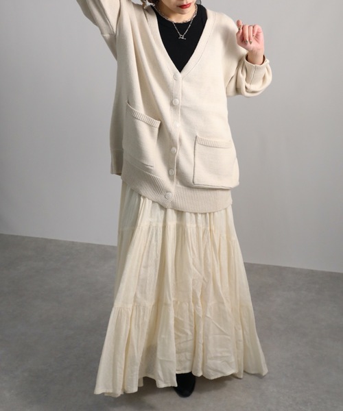 ap retro（アプレトロ）の「カラーVネックカーディガン（カーディガン/ボレロ・レディース・オフホワイト/ブラック/グレイッシュベージュ/イエロー/ブルー/グリーン・FREE）」の8枚目の写真