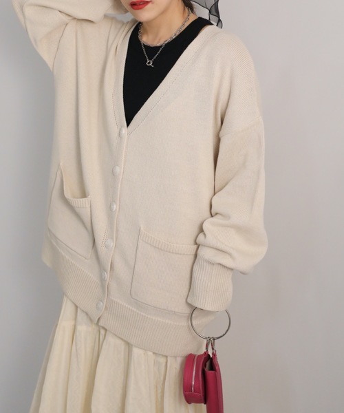 ap retro（アプレトロ）の「カラーVネックカーディガン（カーディガン/ボレロ・レディース・オフホワイト/ブラック/グレイッシュベージュ/イエロー/ブルー/グリーン・FREE）」の12枚目の写真