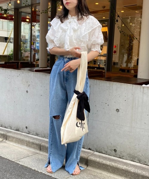 one after another NICE CLAUP（ワンアフターアナザーナイスクラップ）の「着回し広がる前後2WAYボウタイフリル（シャツ/ブラウス・レディース・ネイビー/オフホワイト/ホワイト系その他/オレンジ系・FREE）」の14枚目の写真