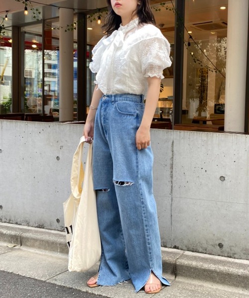 one after another NICE CLAUP（ワンアフターアナザーナイスクラップ）の「着回し広がる前後2WAYボウタイフリル（シャツ/ブラウス・レディース・ネイビー/オフホワイト/ホワイト系その他/オレンジ系・FREE）」の22枚目の写真