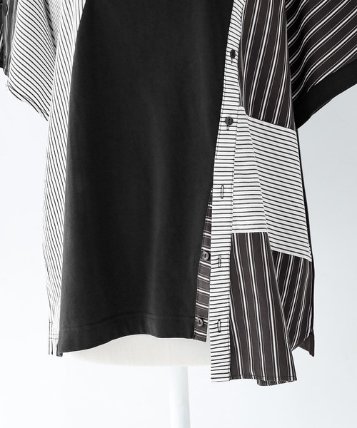 kOhAKU（コハク）の「『ストライプ柄切替ボタン開きアシメTシャツ』（Tシャツ/カットソー・レディース・ブラック・FREE）」の22枚目の写真