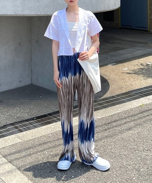Chikashitsu +(チカシツプラス)の「【Chikashitsu +/チカシツプラス】pattern pleats pants/パターン プリーツ 柄 パンツ リラックス パンツ フレアパンツ(その他パンツ・メンズ・ブラック/ネイビー・ONE SIZE)」の6枚目の写真