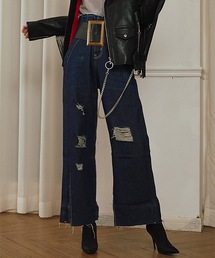 MIXSEVEN | ハイウエストダメージデニムパンツ MX22SS47 【MIX SEVEN】【2022SS】(デニムパンツ)