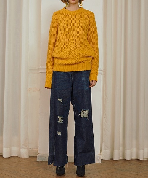 MIXSEVEN(ミックスセブン)の「ハイウエストダメージデニムパンツ MX22SS47 【MIX SEVEN】【2022SS】(デニムパンツ・レディース・インディゴブルー・L/S/M)」の4枚目の写真