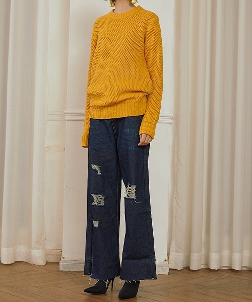 MIXSEVEN(ミックスセブン)の「ハイウエストダメージデニムパンツ MX22SS47 【MIX SEVEN】【2022SS】(デニムパンツ・レディース・インディゴブルー・L/S/M)」の5枚目の写真