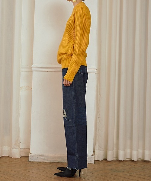 MIXSEVEN(ミックスセブン)の「ハイウエストダメージデニムパンツ MX22SS47 【MIX SEVEN】【2022SS】(デニムパンツ・レディース・インディゴブルー・L/S/M)」の7枚目の写真