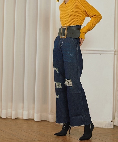 MIXSEVEN(ミックスセブン)の「ハイウエストダメージデニムパンツ MX22SS47 【MIX SEVEN】【2022SS】(デニムパンツ・レディース・インディゴブルー・L/S/M)」の6枚目の写真