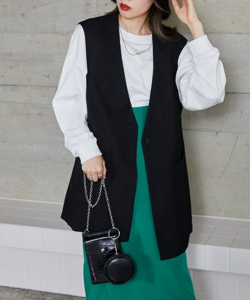 WEGO（ウィゴー）の「WEGO/【セットアップ対応商品】ノーカラージレベスト（ベスト・レディース・ブラック/グレー・FREE）」の2枚目の写真