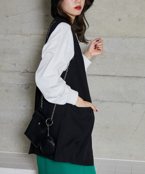 WEGO（ウィゴー）の「WEGO/【セットアップ対応商品】ノーカラージレベスト（ベスト・レディース・ブラック/グレー・FREE）」の4枚目の写真