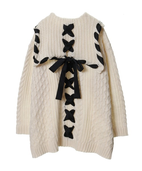 Candy Stripper（キャンディストリッパー）の「LACE UP SAILOR CABLE ニット（ニット/セーター・レディース・ブラック/オフホワイト/ライトピンク・2）」の10枚目の写真
