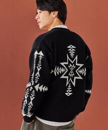 [洗える]トライバル柄ニットカーディガン