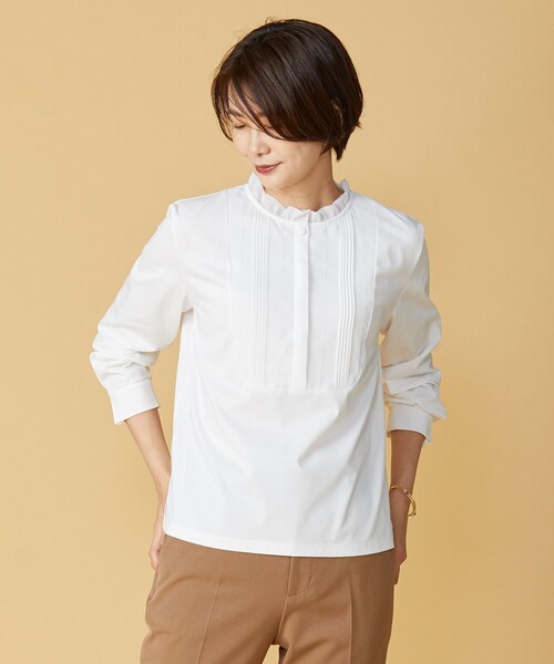 J.PRESS Ladies(J.プレス レディス)の「【吸水速乾】プレーティングジャージー フリル衿 カットソー(Tシャツ/カットソー・レディース・ホワイト系/ライトグレー系/ダークグリーン系・SMALL)」の2枚目の写真