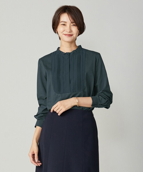 J.PRESS Ladies(J.プレス レディス)の「【吸水速乾】プレーティングジャージー フリル衿 カットソー(Tシャツ/カットソー・レディース・ホワイト系/ライトグレー系/ダークグリーン系・SMALL)」の3枚目の写真