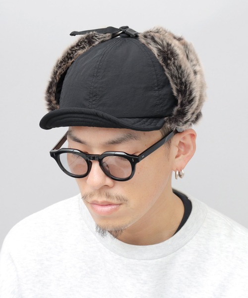 Basiquenti(ベーシックエンティ)の「リップストップナイロン フェイクファー ショートブリム フライトキャップ(キャップ・メンズ・ブラック/ネイビー/カーキ・FREE)」の19枚目の写真