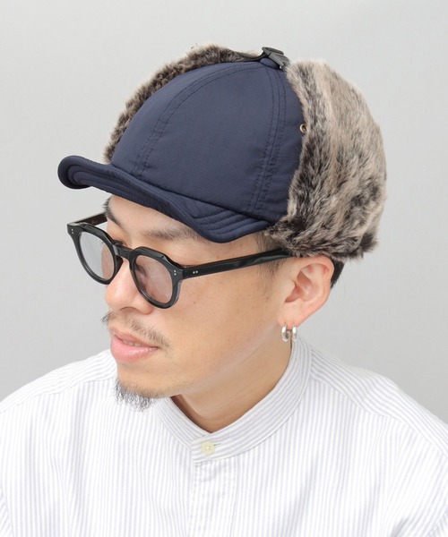 Basiquenti(ベーシックエンティ)の「リップストップナイロン フェイクファー ショートブリム フライトキャップ(キャップ・メンズ・ブラック/ネイビー/カーキ・FREE)」の16枚目の写真