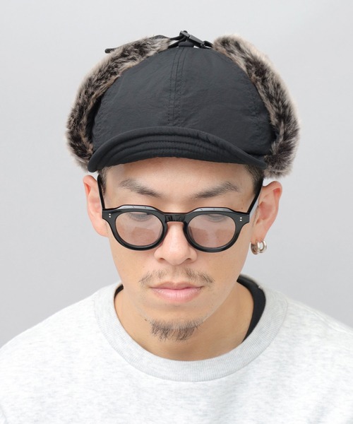 Basiquenti(ベーシックエンティ)の「リップストップナイロン フェイクファー ショートブリム フライトキャップ(キャップ・メンズ・ブラック/ネイビー/カーキ・FREE)」の21枚目の写真