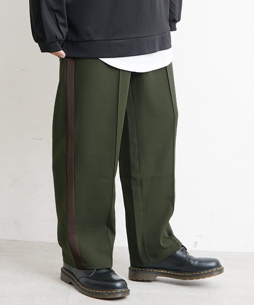 MinoriTY（マイノリティ）の「【MinoriTY】サイドラインジャージパンツ ワイドスラックス スウェットパンツ メンズ（スラックス・メンズ・ブラウン/カーキ/ブラック・M/L）」の3枚目の写真