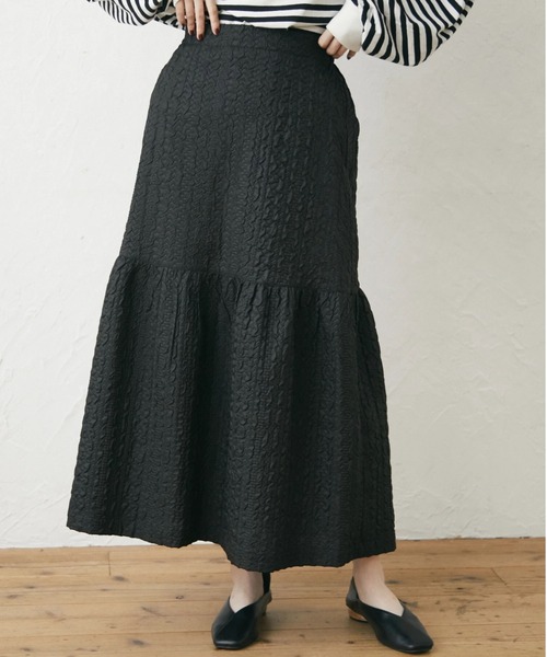 Green　Parks（グリーンパークス）の「・novem 9 フクレジャカードスカート（スカート・レディース・ブラック/ベージュ/ライトカーキ・FREE）」の2枚目の写真