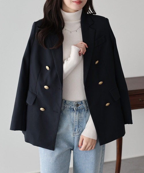 セール】《シングル/ダブル選べる2TYPE》金ボタンテーラードジャケット
