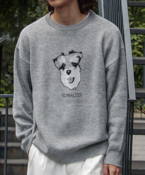 GLOSTER（グロスター）の「【GLOSTER/グロスター】DOG&CAT 犬猫 ジャガードニットプルオーバー（ニット/セーター・メンズ・グレー/アイボリー/ブラック・S/M/L）」の3枚目の写真