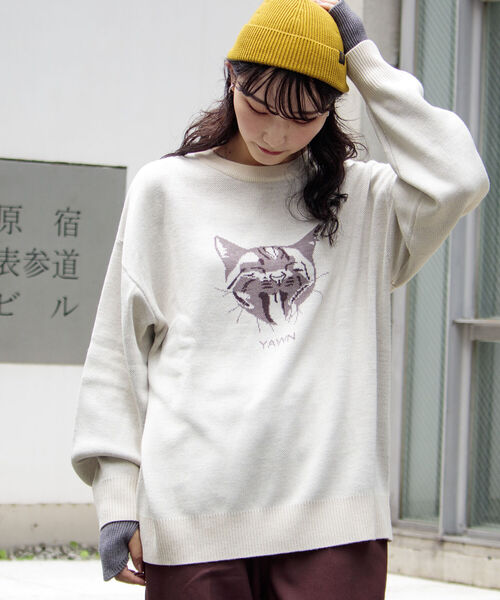 GLOSTER（グロスター）の「【GLOSTER/グロスター】DOG&CAT 犬猫 ジャガードニットプルオーバー（ニット/セーター・メンズ・グレー/アイボリー/ブラック・S/M/L）」の4枚目の写真