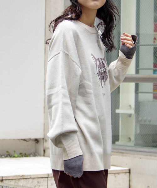 GLOSTER（グロスター）の「【GLOSTER/グロスター】DOG&CAT 犬猫 ジャガードニットプルオーバー（ニット/セーター・メンズ・グレー/アイボリー/ブラック・S/M/L）」の6枚目の写真