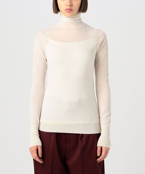 2468Z 美品 トゥモローランド タートルネックニット カシミヤ混 白 S カシミヤ タートルネックプルオーバー（ニット/セーター