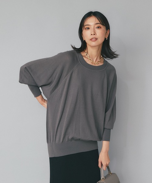 RIVE DROITE(リヴドロワ)の「抜け感のあるラウンドボートネック/カシミヤ混バックコクーンラグランニット(ニット/セーター・レディース・チャコールグレー/グレー系その他/パープル/グリーン系その他・FREE)」の5枚目の写真