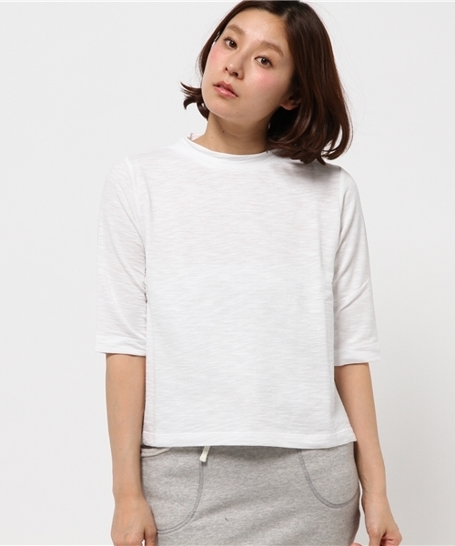 WHO'S WHO gallery（フーズフーギャラリー）の「【SMOOZZYS】スラブ5分袖TEE（Tシャツ/カットソー・レディース・ホワイト/グリーン/グレー/ブラック・FREE）」の2枚目の写真