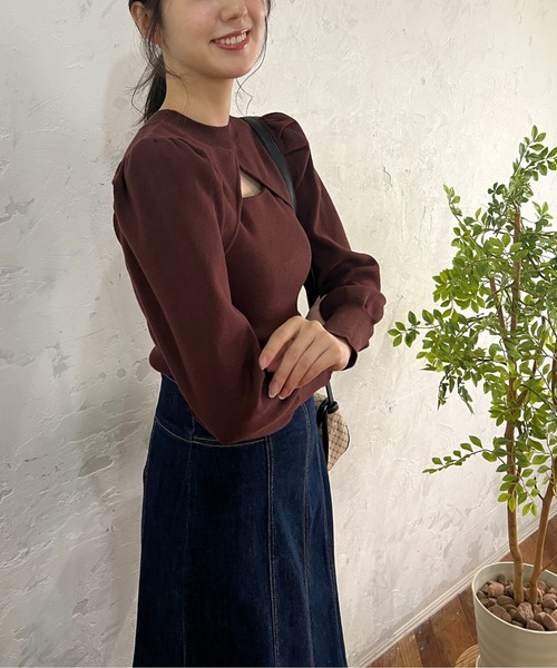 FREE'S MART（フリーズマート）の「【前後2Way】パフスリーブハイネックニット（ニット/セーター・レディース・ピンク/ブラウン/ホワイト・FREE）」の20枚目の写真