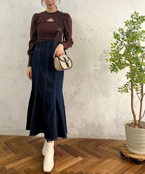 FREE'S MART（フリーズマート）の「【前後2Way】パフスリーブハイネックニット（ニット/セーター・レディース・ピンク/ブラウン/ホワイト・FREE）」の10枚目の写真