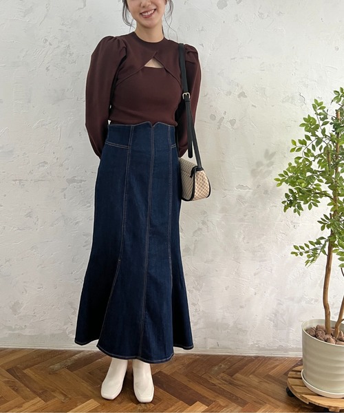 FREE'S MART（フリーズマート）の「【前後2Way】パフスリーブハイネックニット（ニット/セーター・レディース・ピンク/ブラウン/ホワイト・FREE）」の6枚目の写真