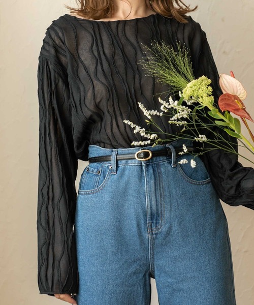 chocomee（チョコミー）の「washer sheer blouse/ワッシャーシアーブラウス（シャツ/ブラウス・レディース・ブラック/ベージュ・FREE）」の2枚目の写真