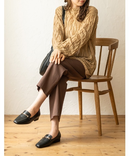 chocomee（チョコミー）の「washer sheer blouse/ワッシャーシアーブラウス（シャツ/ブラウス・レディース・ブラック/ベージュ・FREE）」の4枚目の写真