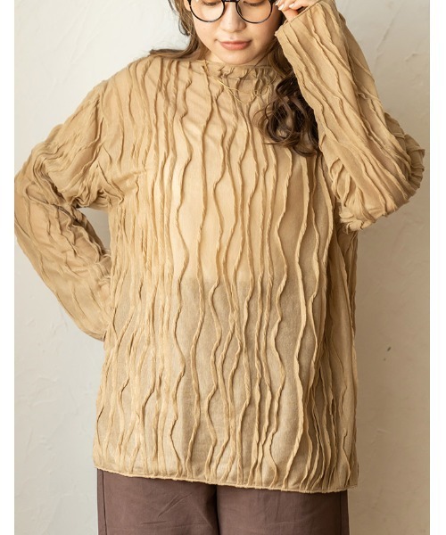 chocomee（チョコミー）の「washer sheer blouse/ワッシャーシアーブラウス（シャツ/ブラウス・レディース・ブラック/ベージュ・FREE）」の7枚目の写真