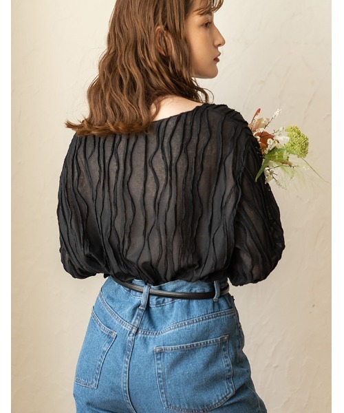 chocomee（チョコミー）の「washer sheer blouse/ワッシャーシアーブラウス（シャツ/ブラウス・レディース・ブラック/ベージュ・FREE）」の11枚目の写真
