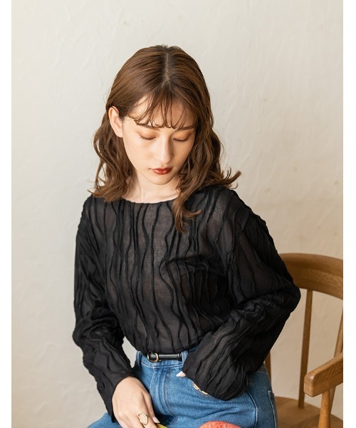 chocomee（チョコミー）の「washer sheer blouse/ワッシャーシアーブラウス（シャツ/ブラウス・レディース・ブラック/ベージュ・FREE）」の13枚目の写真