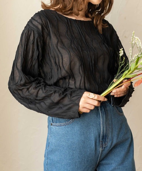 chocomee（チョコミー）の「washer sheer blouse/ワッシャーシアーブラウス（シャツ/ブラウス・レディース・ブラック/ベージュ・FREE）」の9枚目の写真