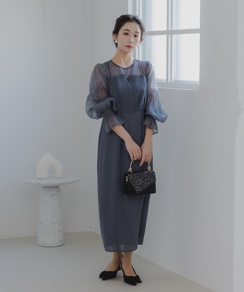 セール】epic day ボリュームスリーブシフォンロングワンピース