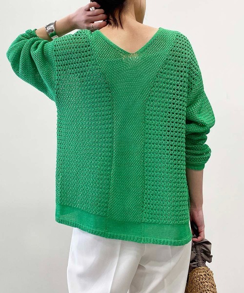 PICCIN（ピッチン）の「前後2wayメッシュニット（ニット/セーター・レディース・グリーン/アイボリー/ブラック・M）」の3枚目の写真