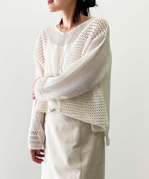 PICCIN（ピッチン）の「前後2wayメッシュニット（ニット/セーター・レディース・グリーン/アイボリー/ブラック・M）」の5枚目の写真