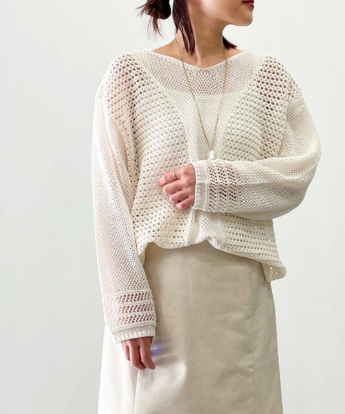 PICCIN（ピッチン）の「前後2wayメッシュニット（ニット/セーター・レディース・グリーン/アイボリー/ブラック・M）」の8枚目の写真