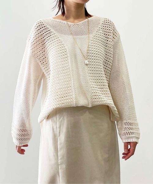 PICCIN（ピッチン）の「前後2wayメッシュニット（ニット/セーター・レディース・グリーン/アイボリー/ブラック・M）」の4枚目の写真
