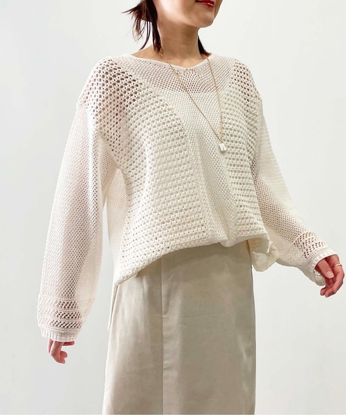 PICCIN（ピッチン）の「前後2wayメッシュニット（ニット/セーター・レディース・グリーン/アイボリー/ブラック・M）」の7枚目の写真