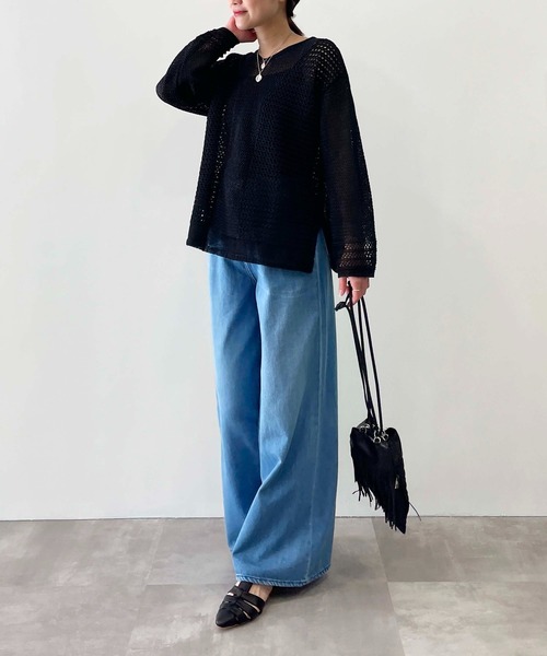 PICCIN（ピッチン）の「前後2wayメッシュニット（ニット/セーター・レディース・グリーン/アイボリー/ブラック・M）」の20枚目の写真