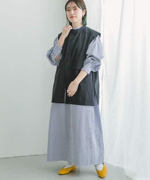 ITEMS URBANRESEARCH（アイテムズ アーバンリサーチ）の「ミリタリーベスト×シャツワンピースセット(セットアイテム)（シャツワンピース・レディース・ネイビー/ホワイト・FREE）」の2枚目の写真