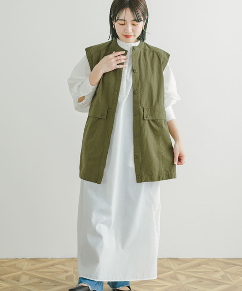 ITEMS URBANRESEARCH（アイテムズ アーバンリサーチ）の「ミリタリーベスト×シャツワンピースセット(セットアイテム)（シャツワンピース・レディース・ネイビー/ホワイト・FREE）」の6枚目の写真