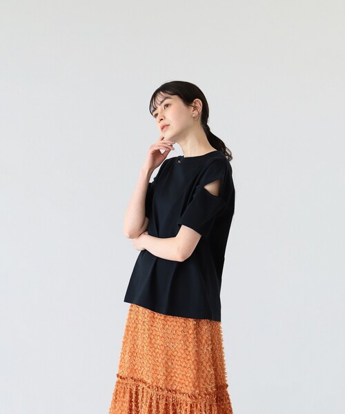 Ray BEAMS(レイビームス)の「Ray BEAMS / カットアウト スリーブ Tシャツ(Tシャツ/カットソー・レディース・ホワイト/ブラック/ライム・ONE SIZE)」の22枚目の写真